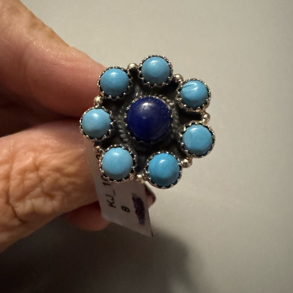New with tags turquoise and lapis sterling silver ring adjustable - Picture 1 of 5